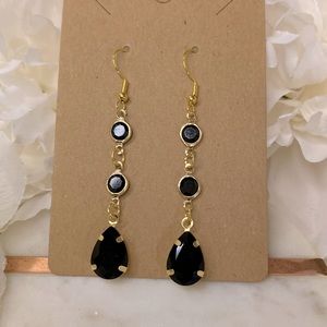 Gold and Black Stone Dangly Earrings NWT
